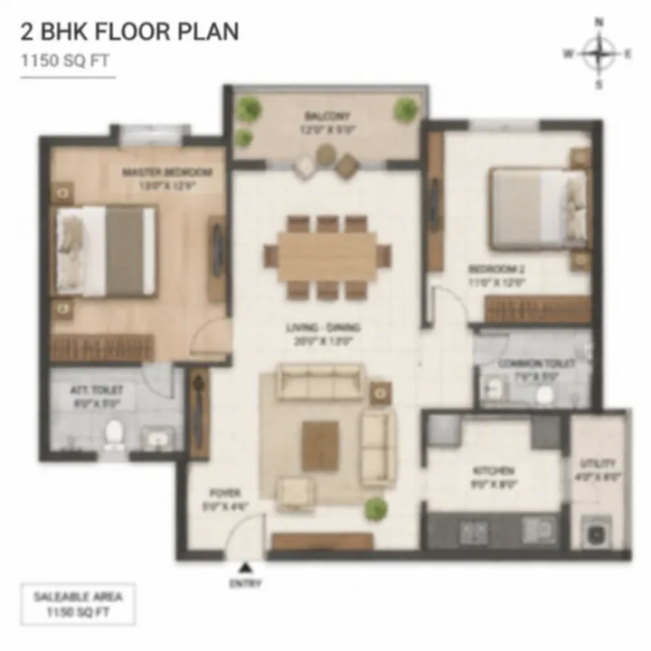 DNR Sarjapur Road 2 BHK 1,150 sq ft floor plan DNR Sarjapur Road 2 BHK 1,150 sq ft floor plan