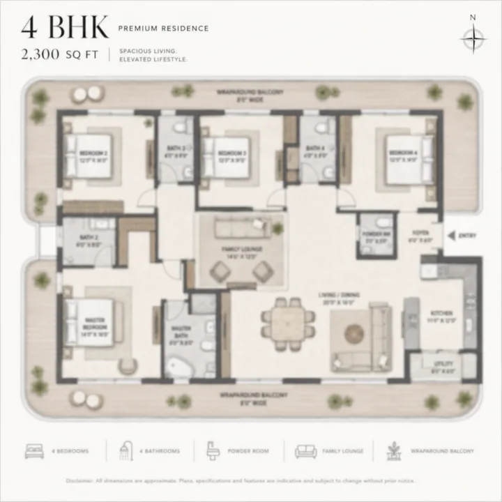 DNR Sarjapur Road 4 BHK 2,300 sq ft floor plan DNR Sarjapur Road 4 BHK 2,300 sq ft floor plan